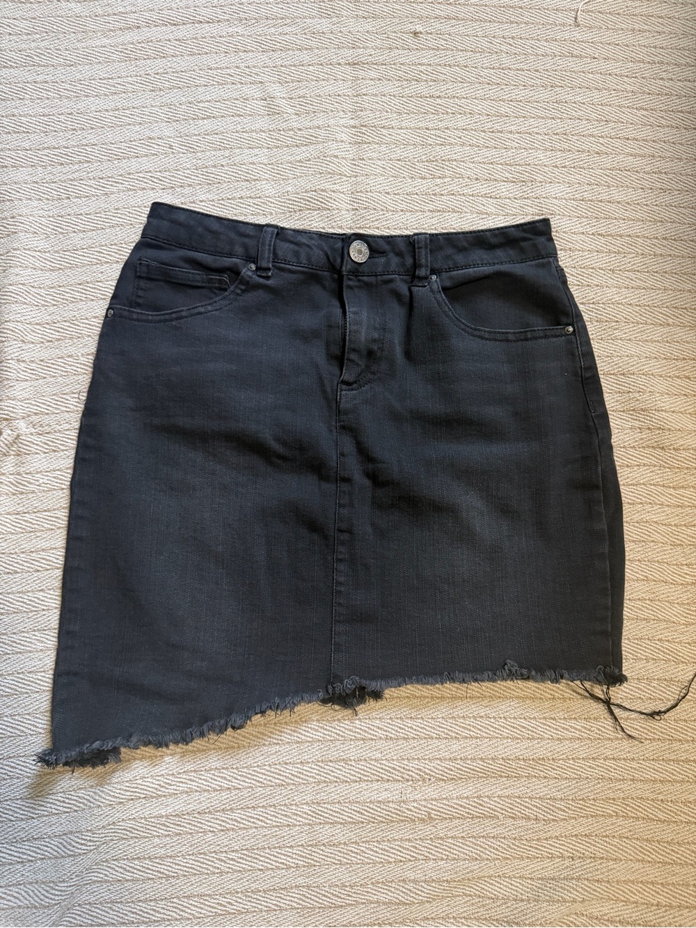 refuge Black Denim Mini Skirt with Raw Hem